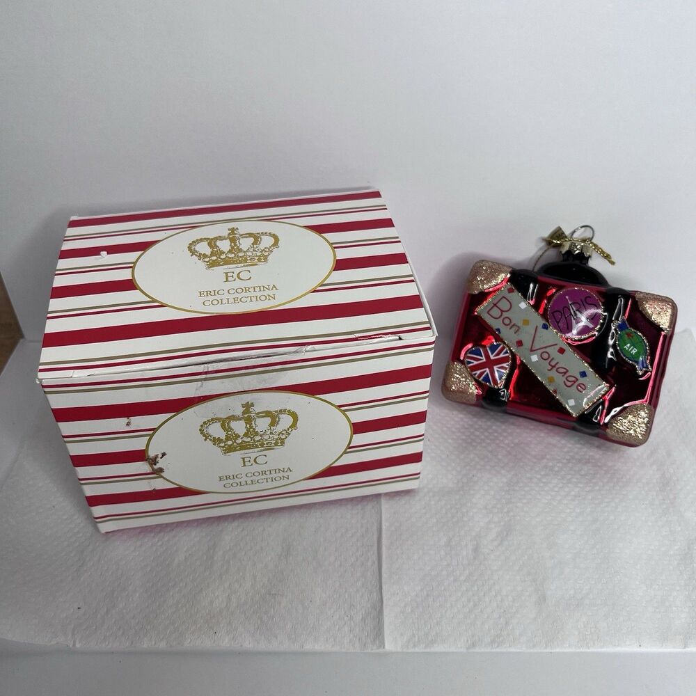 Eric Cortina World Travel Paris London Suitcase Mercury Glass Ornament
